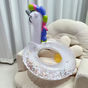 Children's Inflatable Unicorn Swim Ring With <b>Sequins</b> <b>Rainbow</b> Animal Design For Kids Swimming Pool Use - Product Image 3