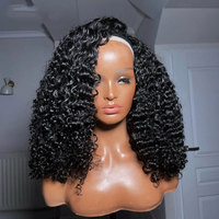 Demi-perruque 3/4 en cheveux humains bouclés birmans, sans colle, version améliorée 3-en-1, avec cordon de serrage, perruque invisible à clipser et à retourner en cheveux humains
