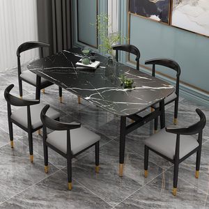 Set <span class=keywords><strong>Tavolo</strong></span> <span class=keywords><strong>da</strong></span> Pranzo Moderno in Legno Ingegnerizzato con 6 <span class=keywords><strong>Sedie</strong></span>, Dettagli Dorati, Nero e Bianco, per <span class=keywords><strong>Cucina</strong></span>, Sala <span class=keywords><strong>da</strong></span> Pranzo, Villa, Hotel - Bestseller 2026 - Product Image 2