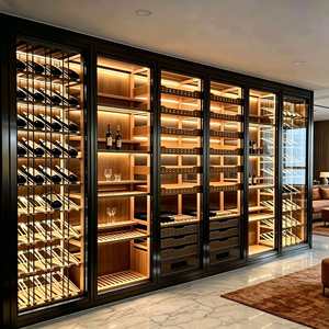Armoire à <span class=keywords><strong>vin</strong></span> en bois à cadre noir avec éclairage LED, présentoir à whisky, contrô<span class=keywords><strong>le</strong></span> de l'humidité, <span class=keywords><strong>pour</strong></span> cave à <span class=keywords><strong>vin</strong></span> et stockage en cave - Product Image 1