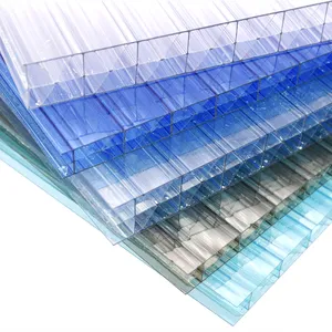 브라운 명확한 파란 두 배 측 UV 보호 날씨 저항 온실 루핑 10mm-25mm multiwall 폴리탄산염 장