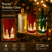 Lampe à bougie LED en verre de Noël de 20 cm, décoration de fête, centre de table, décoration intérieure, éclairage