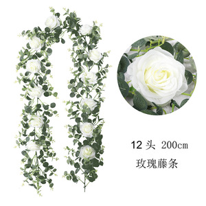 Guirnalda Decorativa Shinhana Jun de Eucalipto Artificial y Rosas, 200 cm, Blanca, para Bodas y Decoración del Hogar - Product Image 2