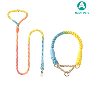 Guinzaglio per cani nuovo personalizzato all'ingrosso colore sfumato arcobaleno guinzaglio morbido per cani in corda di cotone intrecciato tinto a mano - Product Image 3