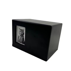 Solid Wood Pet Urn Rectangle Black With <b>Photo</b> Frame Dog Funeral <b>Box</b> Memorial <b>Storage</b> - Product Image 2