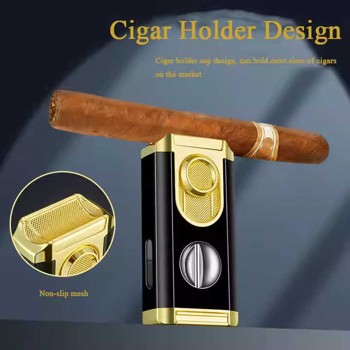 Embossed Portable Metal Alloy Cigar Cutter and Torch Lighter Gift box set