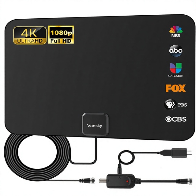 Indoor Digital HDTV Antenna with Amplifier 1080p VHF/UHF Detachable Coax Cable (165ft) for Local Channels