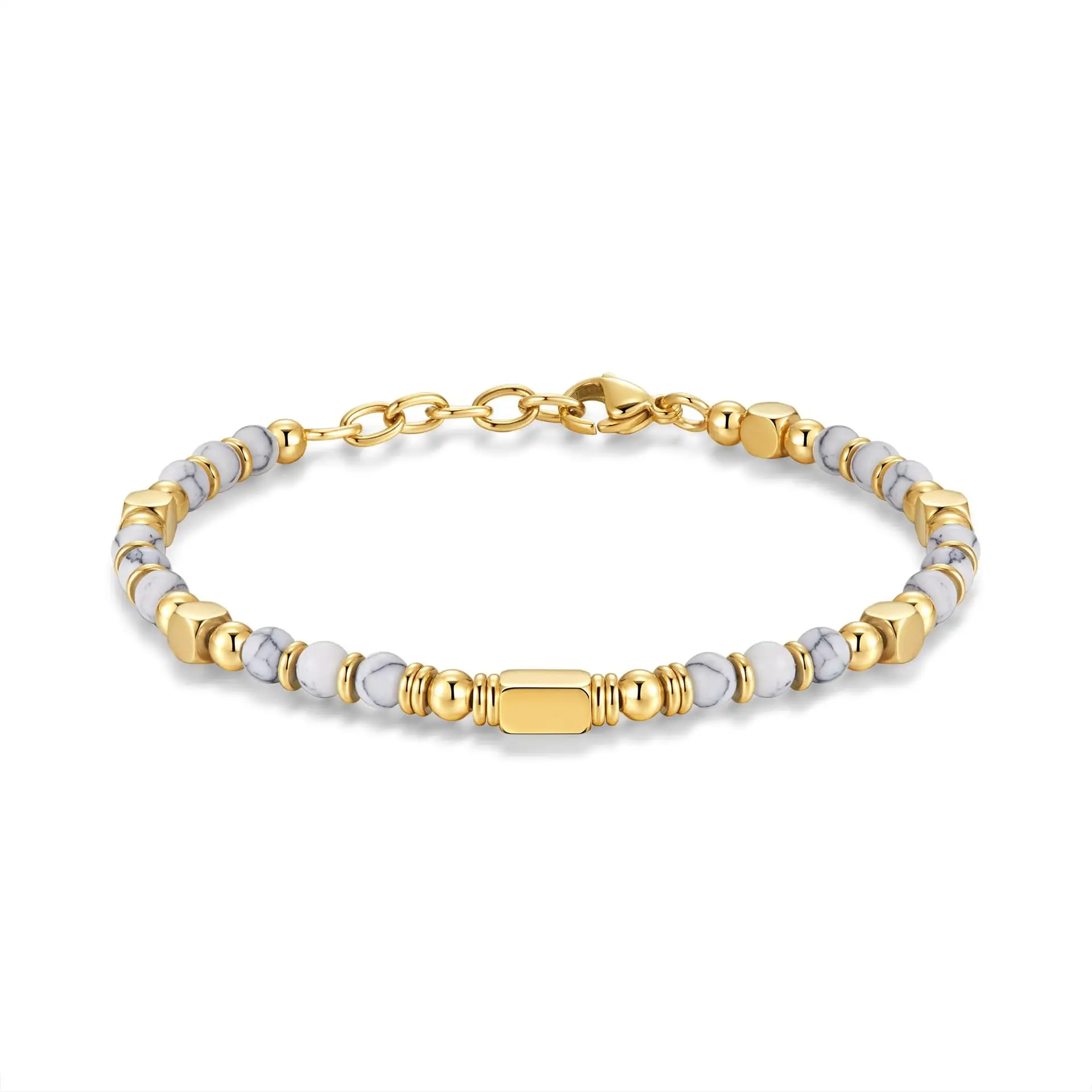 Bracelet en perles turquoise blanches 4mm en acier inoxydable pour femmes Bijoux simples Chaîne Pulseras Bijoux à la mode