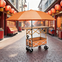 Chariot de camping pliable portable à quatre roues avec cadre métallique, capacité de charge de 150 kg, marron, chariot de rangement extérieur, pique-nique, voyage, OEM, 3 ans de garantie
