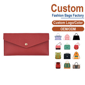 Cartera larga de cuero granulado rojo para mujer con solapa con broche |   Fabricación Personalizada OEM/ODM para Marcas de Moda y Regalos - Product Image 1