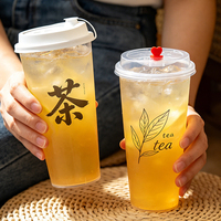 Gobelet en plastique commercial jetable transparent/givré de 500/700 ml avec couvercles, personnalisable avec logo, moulé par injection, pour salons de thé