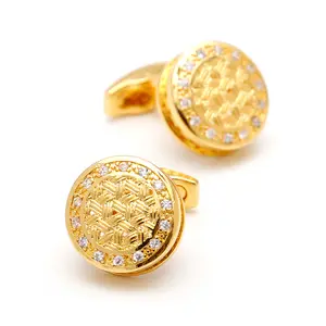 SSeeSY Custom Design Jewelry High Quality Light Luxury Inlaid With Rhinestone Gold Plated Circular Shirt Cufflinks For Men