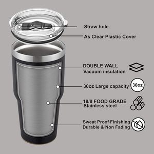 Gobelet isolé en acier inoxydable noir de 30oz tasse à café durable à double paroi avec couvercle en vrac pour voyage design classique - Product Image 5