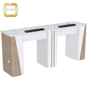 Beauty Salon Furniture & Equipment Of Customized Nail Station Supplier With Vent Pipes For Marble Top Double Manicure Table