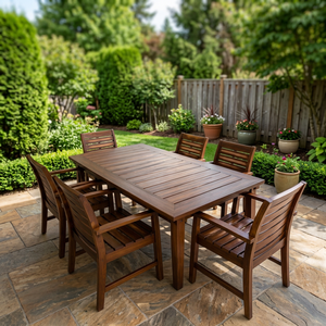 Ensemble de salle à manger d'extérieur moderne en teck massif, table et chaises pour patio, jardin, villa, hôtel, mobilier de resort - Product Image 2