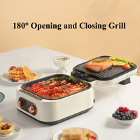 Gril électrique multifonction 3 en 1 pour marmite électrique domestique, barbecue, shabu-shabu, crêpière à crêpes, pizza, ouverture à 180 °