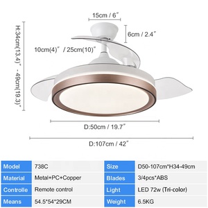 Quạt trần hiện đại cỡ lớn tích hợp đèn LED và điều khiển từ xa, quạt trần có đèn cho phòng khách, quạt 4 cánh có đèn - Product Image 2