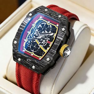 2026 New 9.5mm Tonneau Wristwatch Carbon Fiber Sapphire Mirror Luminous Skeleton Dial - Product Image 2