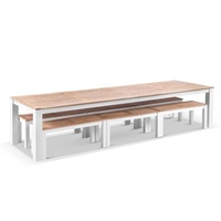 Ensemble de salle à manger d'extérieur en métal, table et chaises de jardin, table en aluminium de 3,55 m avec bancs