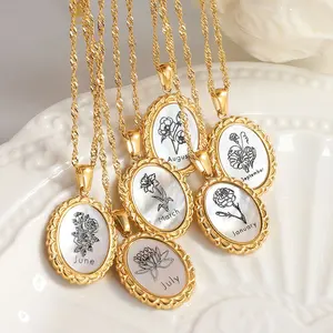 Collier minimaliste en acier inoxydable plaqué or 18 carats PVD, étanche, avec fleur <span class=keywords><strong>de</strong></span> <span class=keywords><strong>naissance</strong></span>, bijoux tendance, collier avec fleur <span class=keywords><strong>de</strong></span> <span class=keywords><strong>naissance</strong></span> des 12 mois pour femmes - Product Image 6