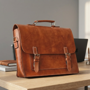 Maletín para Portátil de Cuero Genuino Marrón con Asas, Ligero, Portátil, Impermeable y Duradero, Bolsa de Oficina - Product Image 1