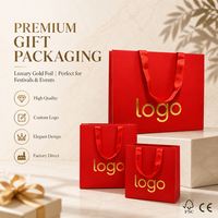 Großhandel: Luxuriöse rote Weihnachtsgeschenktüten mit individuellem Logo, Goldfolienband und Henkel – Hersteller für Boutique-Verpackungen