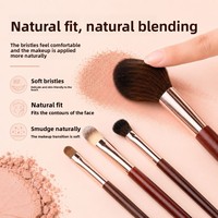 Grosir 5pcs Set Kuas Kosmetik Gagang Kayu Serat Sintetis Lembut untuk Blush Concealer Contour Blending OEM ODM Penggunaan Salon Kecantikan Profesional