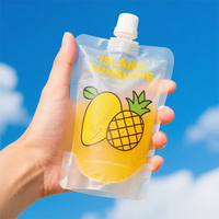 Pochette de Boisson Réutilisable 250 ml avec Bec Verseur Transparent, Pochette avec Bec Verseur à Fond Plat Thermoscellable pour Jus et Boissons, en Plastique