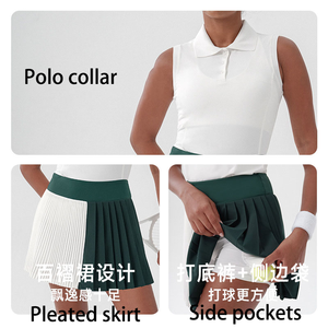 OEM & ODM da donna Set gonna superiore con collo a Polo <span class=keywords><strong>2</strong></span> pezzi Golf Badminton sport da Tennis abbigliamento Anti-batterico Set di gonne di lusso - Product Image 2