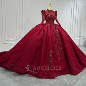 ชุดราตรีสีแดง XS236 แบบผูกเชือกด้านหลัง แต่งเลื่อมและลูกปัด ดีไซน์หรูหราสำหรับผู้หญิง ยี่ห้อ Jancember - Product Image 3