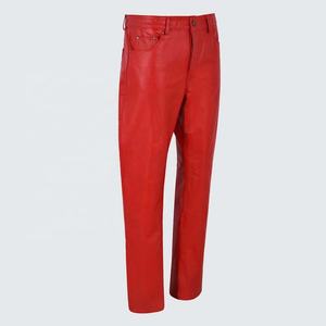 Pantalones de cuero auténtico 100% para hombre PIHA, rojos, estilo motero, clásicos, de invierno, para correr, formales, diseño personalizado, vaqueros con cierre de botones - Product Image 2