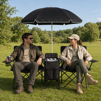 Chaise pliante double en Oxford 600D noir mat imperméable avec parasol amovible et glacière