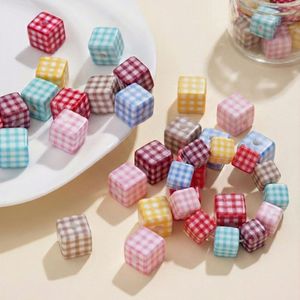 Acrylic Checkered Square <b>Beads</b> For Bracelet Making 8mm Loose <b>Beads</b> DIY Jewelry Crafting Materials - Product Image 3