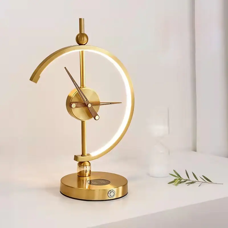Best Gift Elegant LED Table Lamp with Fast Wireless Charger USB Port Classical Clock Wood Base 3-color Light Decor LED Desk Lamp