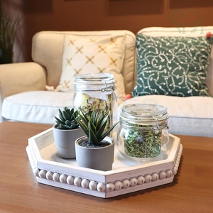 White Wood Beaded <b>Potted</b> <b>Succulent</b> Plant Holder Candy Custom Jewelry Display Stand Desk Storage Organizer - Product Image 4