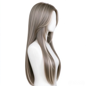 วิกผมแท้สีน้ำตาลประกายเทา แบบยาวตรง แบ่งชั้น พร้อมแสกกลาง ช่วยกรอบหน้า - Product Image 3