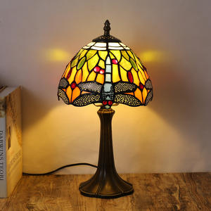 Rustic Rural Style Dragonfly Art-Style <b>Table</b> <b>Lamps</b> Colored Glass Bedside <b>Lamps</b> with Metal <b>Shade</b> <b>for</b> Bar Bedroom Decorative Use - Product Image 1