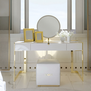 Modern High Glossy Gold Legs Dressing <b>Table</b> Stainless Steel Princess Style <b>Vanity</b> with <b>Mirror</b> - Product Image 2
