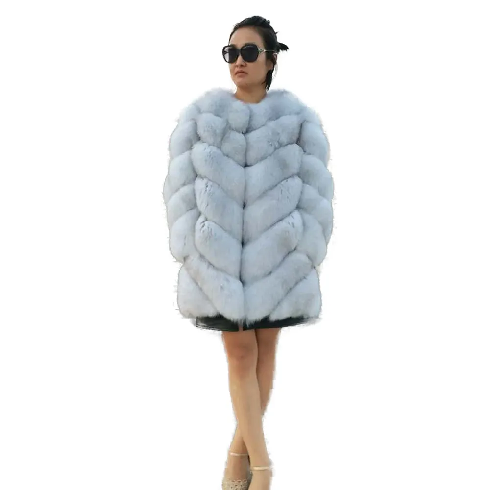 ALICEFUR precio al por mayor de alta calidad de moda abrigos de piel zorro azul real abrigo de piel de zorro para la venta