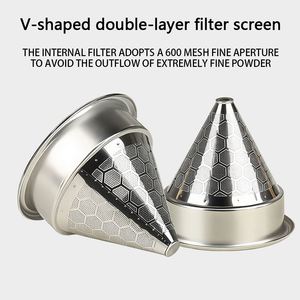 Filtre à café moderne réutilisable et écologique en acier inoxydable double couche 58MM, avec poignée sans fond et bol à poudre conique pour brassage manuel - Product Image 3