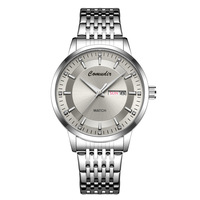 Montre à quartz pour homme, style mécanique, bracelet en acier inoxydable argenté, double calendrier, index diamantés, montre-bracelet décontractée et professionnelle