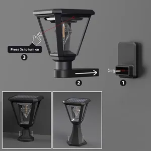 Lampadaire <span class=keywords><strong>solaire</strong></span> <span class=keywords><strong>Led</strong></span> chaud étanche pilier jardin lumière extérieure à éclairage mural panneau alimenté blanc crépuscule aube clôture lumières porte - Product Image 1