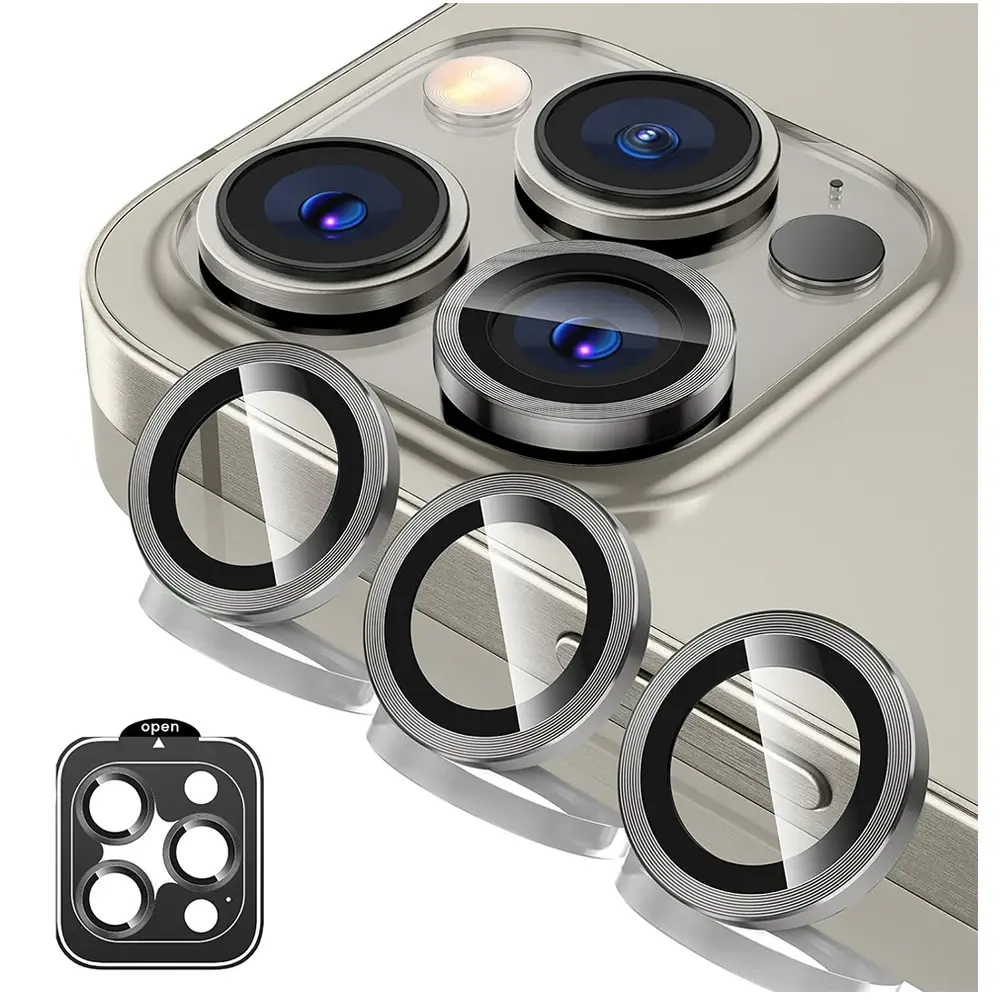 Титан серый металлический Закаленное Стекло Крышка объектива камеры протектор экрана для IPhone 15 Pro Max 14 Plus 13 защита позиционирования