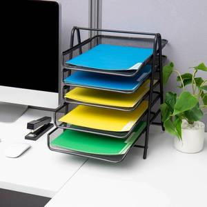 5 Tier <b>File</b> Tray <b>Organizer</b> Desk Paper Document Holder Desktop Storage for Office Home or School Organization Black - Product Image 6