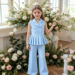 Completo estivo per ragazze, top senza maniche con colletto, pantaloni a gamba larga, stile alla moda e <span class=keywords><strong>trendy</strong></span>, set di <span class=keywords><strong>abbigliamento</strong></span> per ragazze 2-8 anni - Product Image 3