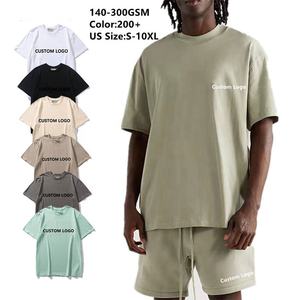 100% coton hommes surdimensionné Boxy Fit cou t-shirt motif solide poids lourd blanc français éponge Streetwear tricoté matériel nouveau - Product Image 1