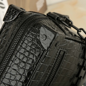 Sac à main en cuir de crocodile noir avec fermeture carrée et poignées, style classique, pour femme, usage quotidien, sac à main en cuir de crocodile noir - Product Image 3