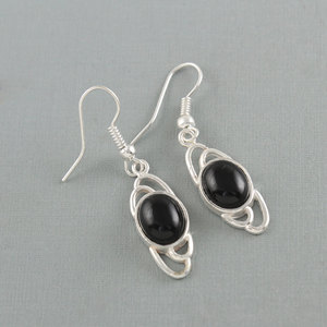 Bohème noir onyx pierres précieuses en gros boucle d'oreille en argent - Product Image 1