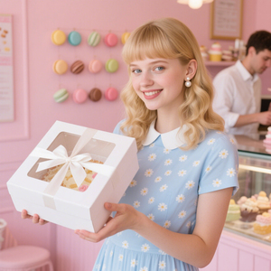 Hộp bánh hình vuông màu trắng cao với cửa sổ <span class=keywords><strong>8</strong></span> 10 12 inch lấy đi hộp cho đám cưới sinh nhật Bánh tráng miệng biểu tượng tùy chỉnh hộp bánh - Product Image 6