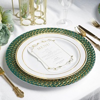 Haute qualité 13 "luxueux vert sarcelle or tressé jante verre chargeur assiettes clair rond chargeur assiettes pour mariage dîner décor